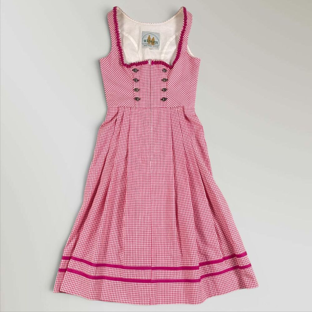 Vtg WENGER Austrian Dress Red Checkered Cottage Oktoberfest Size EU 38/US 8